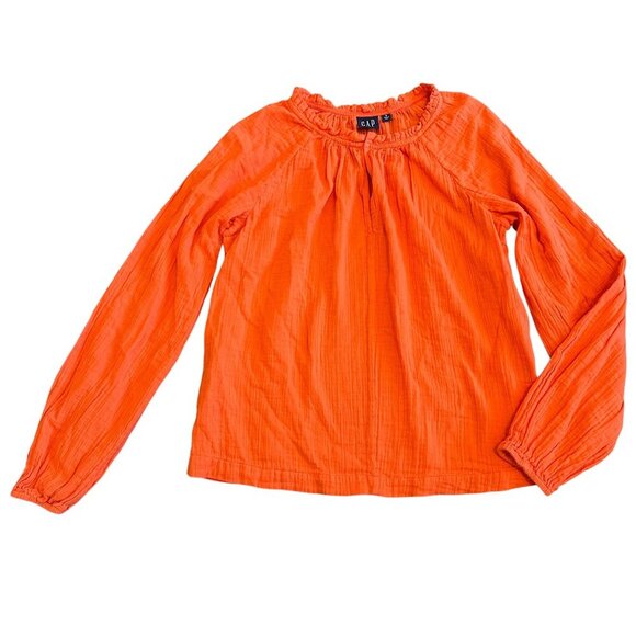 Gap Bright Orange Long Sleeve Shirt Top Blouse Comfy Gauze Crew Neck Size Small - Picture 1 of 10